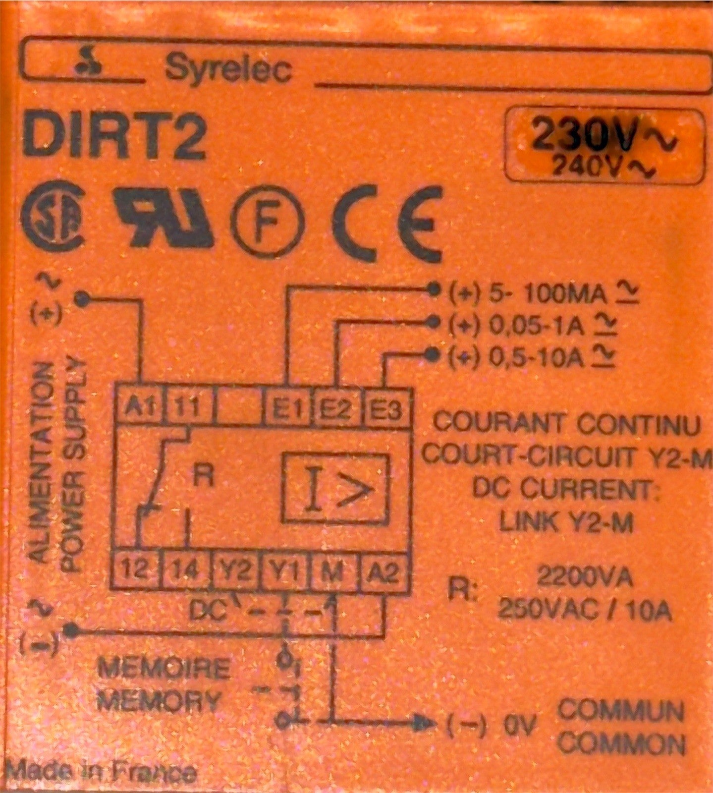 Syrelec DIRT 2 Current Relay 230V/240V AC