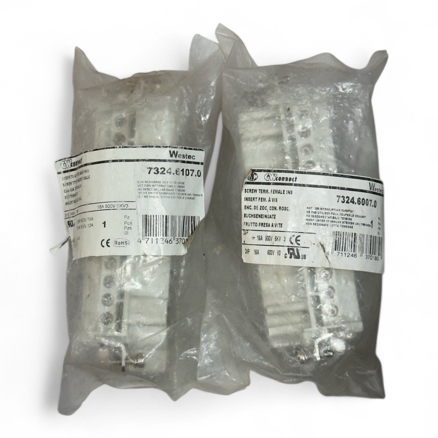 WAGO Screw Terminal Block 732-4.6107.0 & 732-4.6007.0 - Male & Female, 2P