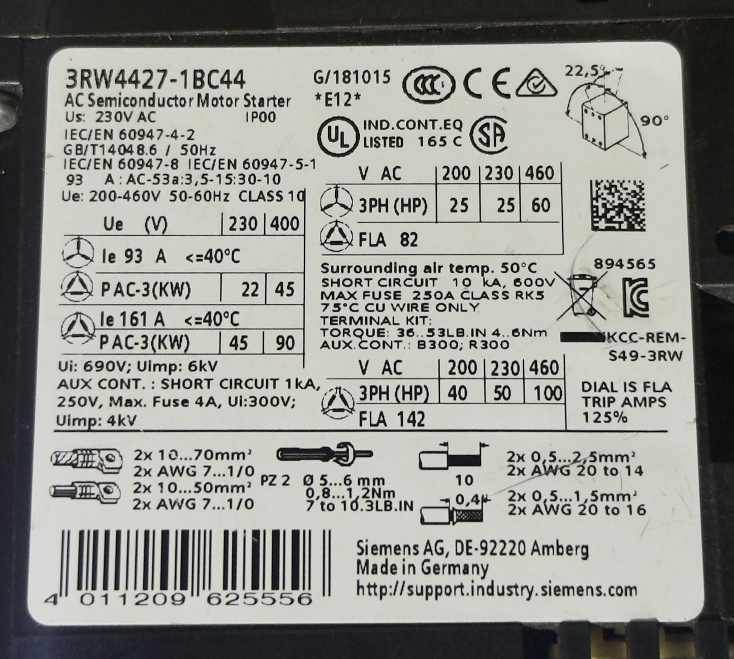 SIEMENS SIRIUS 3RW4427-1BC44 AC Semiconductor Motor Starter/ Soft Starter