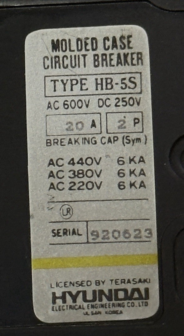 HYUNDAI HB-5S 20a MOLDED CASE CIRCUIT BREAKER