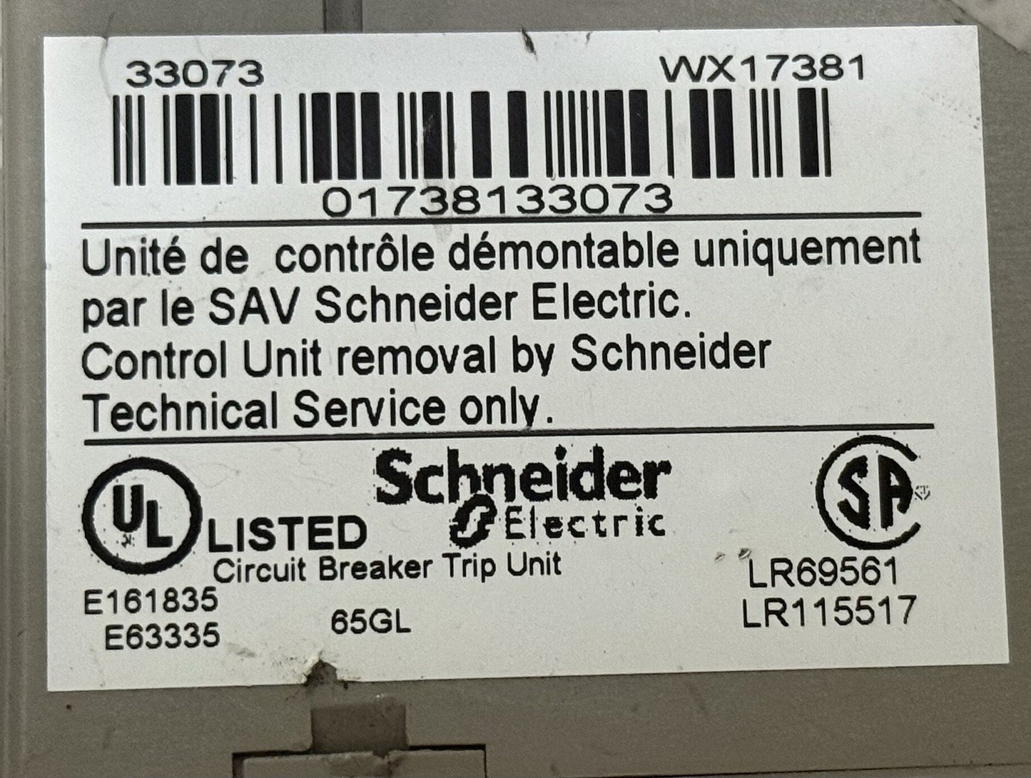 SCHNEIDER ELECTRIC MICROLOGIC 6.0A 33073 DIGITAL CIRCUIT BREAKER TRIP UNIT RELAY