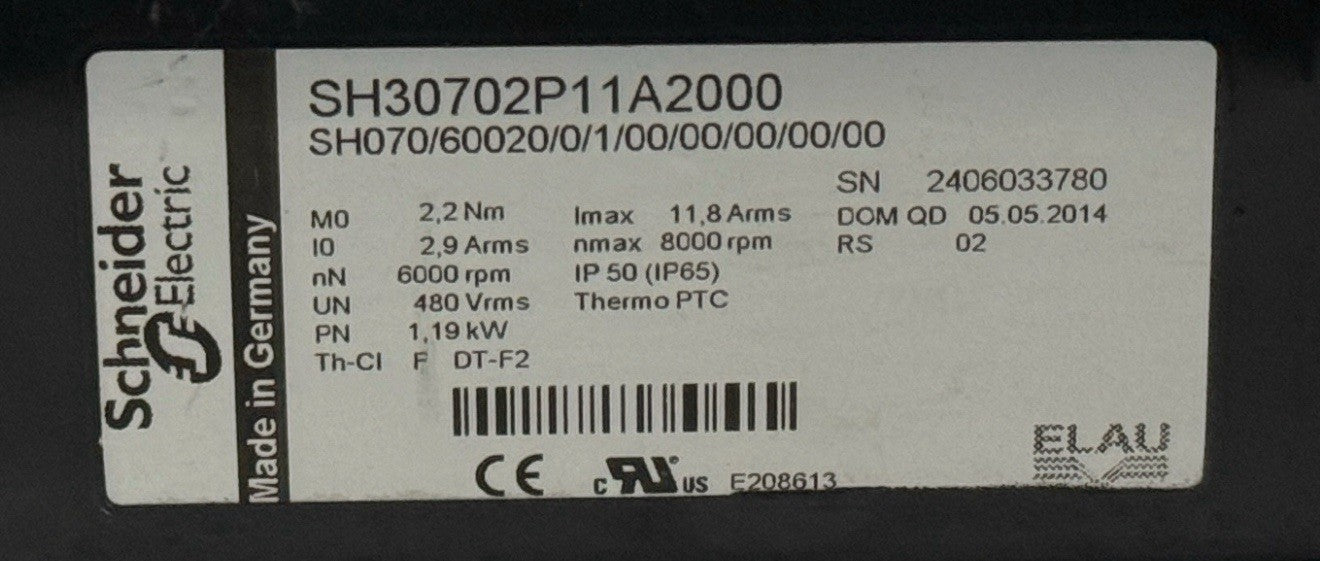 Schneider Electric SH30702P11A2000 Servo Motor - 6000 RPM