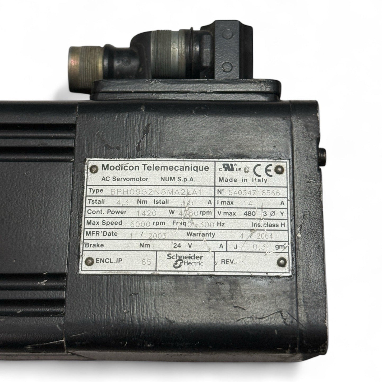 Schneider Modicon Telemecanique BPH0952N5MA2LA1 AC Servo Motor- 6000 RPM- Italy