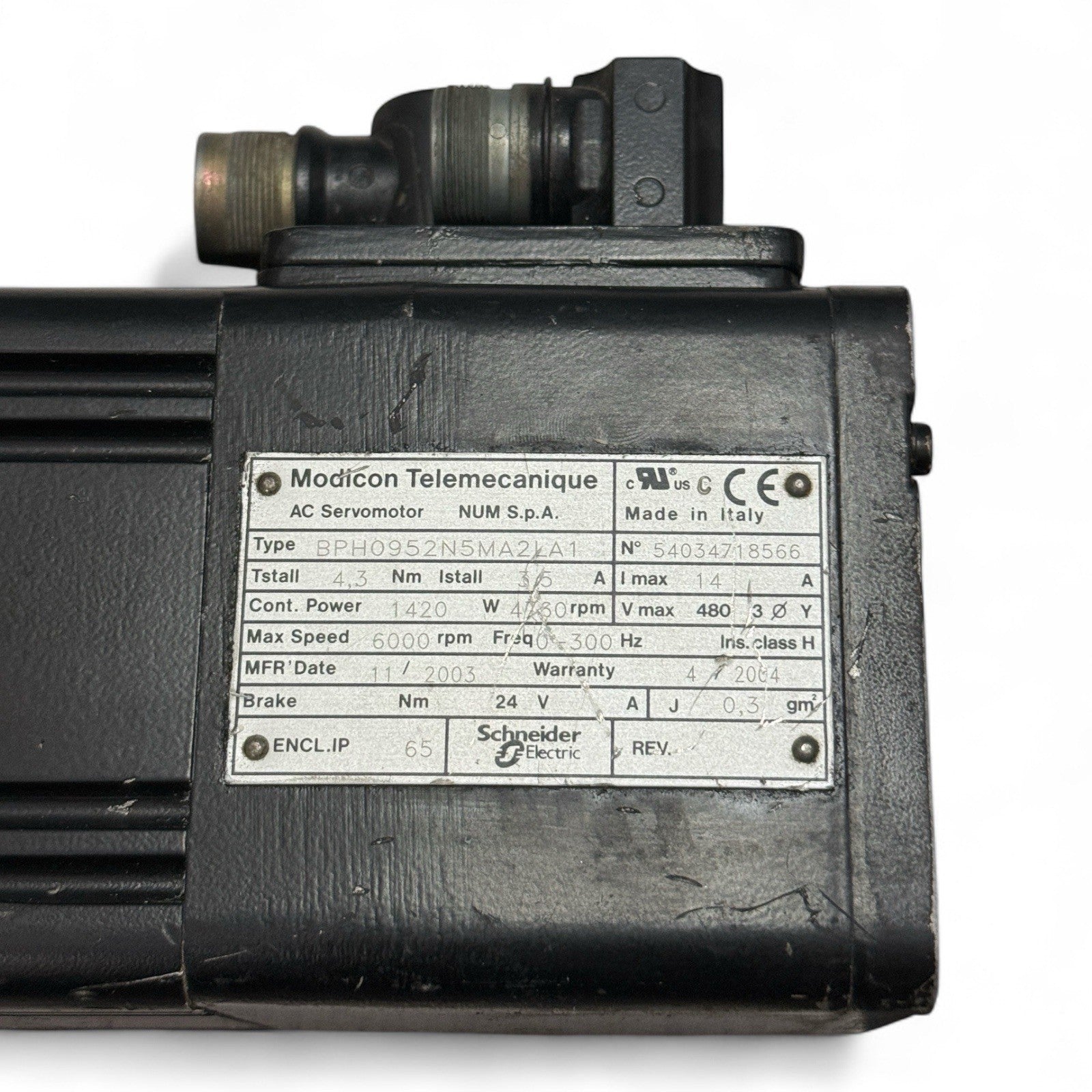 Schneider Modicon Telemecanique BPH0952N5MA2LA1 AC Servo Motor- 6000 RPM- Italy