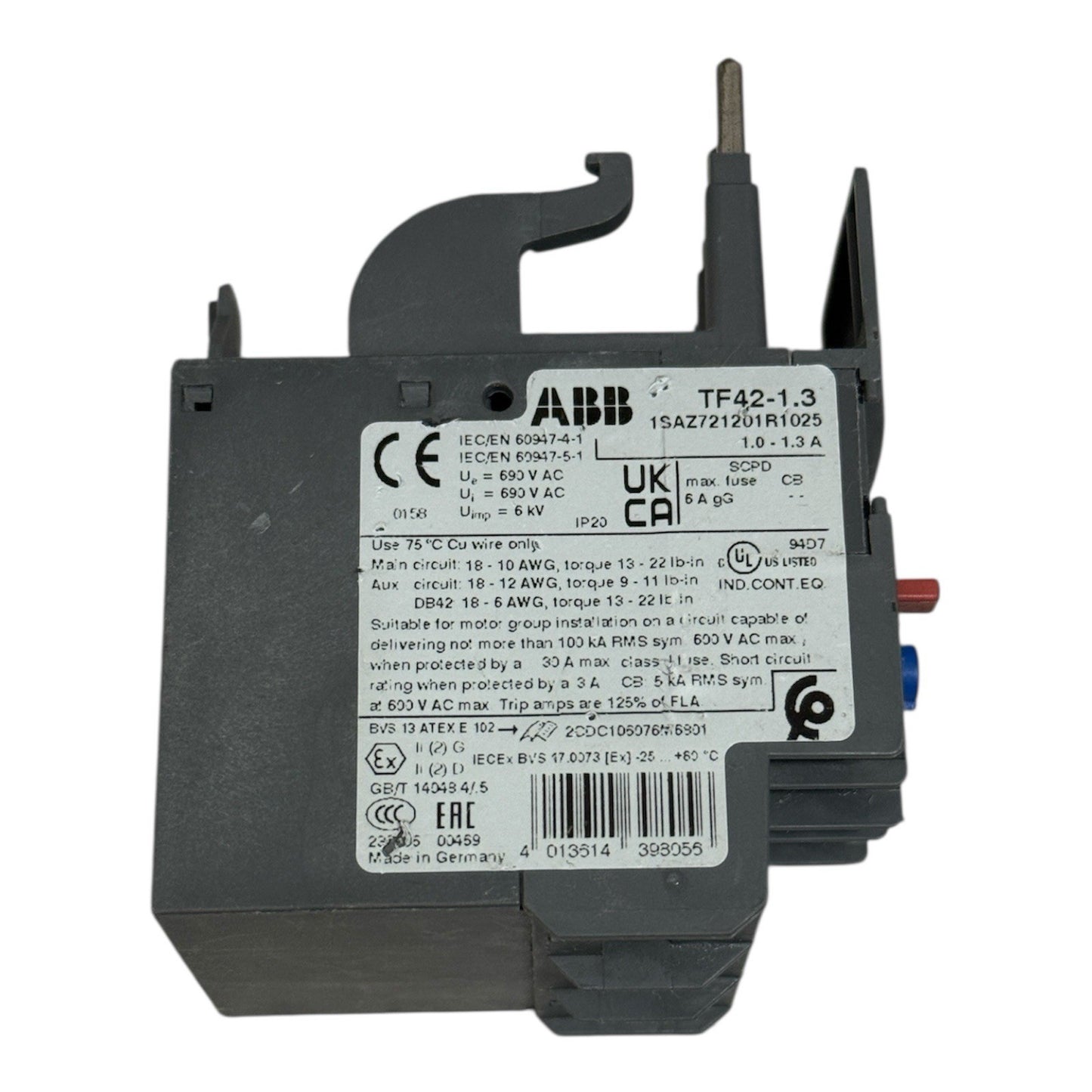 ABB TF42-1.3 Thermal Overload Relay, 1SAZ721201R1025, 1.0-1.3A, Trip Class 10