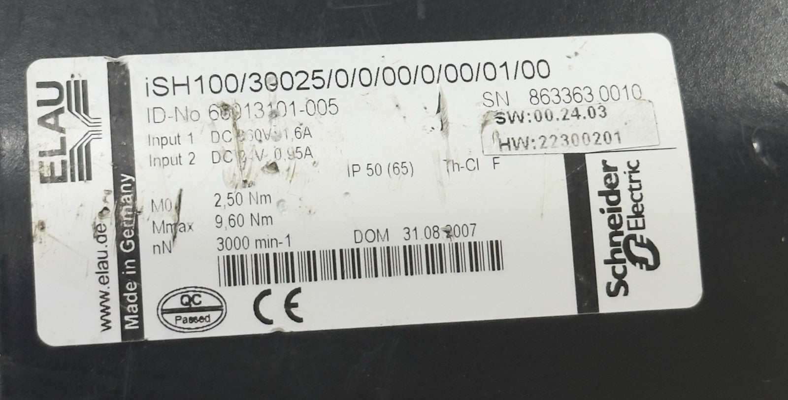 Schneider ISH100/30025/0/0/00/0/00/01/00 Servo Motor 3X400V 3.6Nm 3000RPM