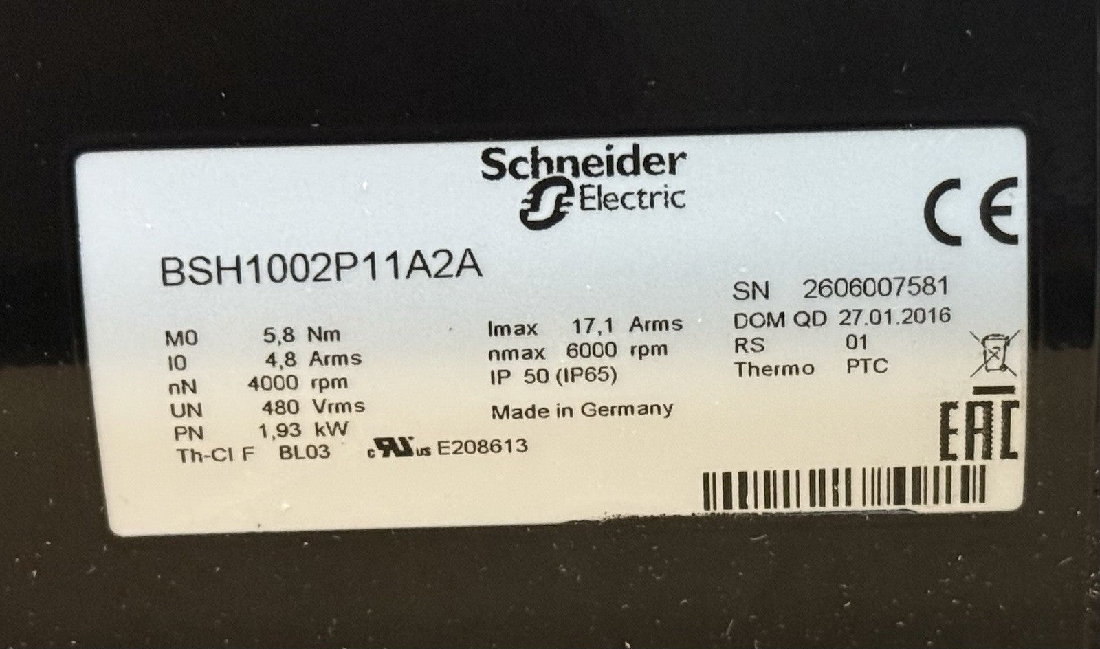Schneider Electric Lexium BSH Servo Motor BSH1002P11A2A - Brand New in Box