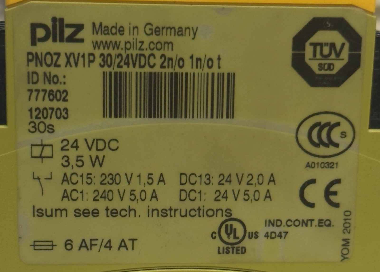 PILZ SAFETY RELAY PNOZ XV1P 30/24 VDC 2N/O 1n/OT