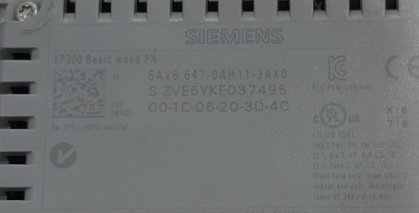 Siemens Simatic Panel HMI KP300 Basic mono PN 6AV6 647-0AH11-3AX0