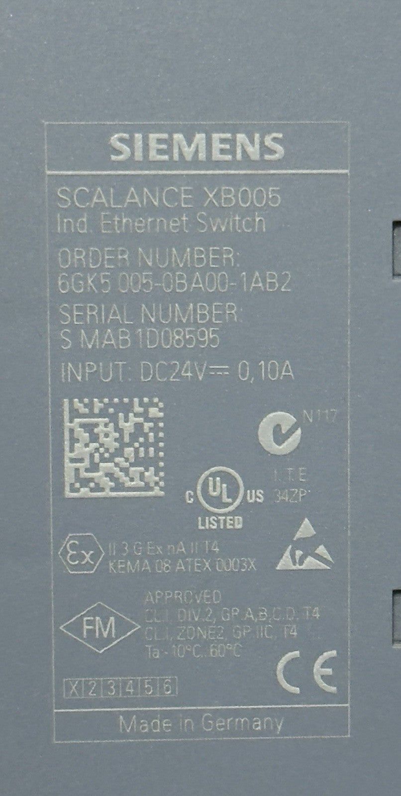 Siemens Scalance XB005 Ethernet Switch 6GK5 005-08 A00-1AB2