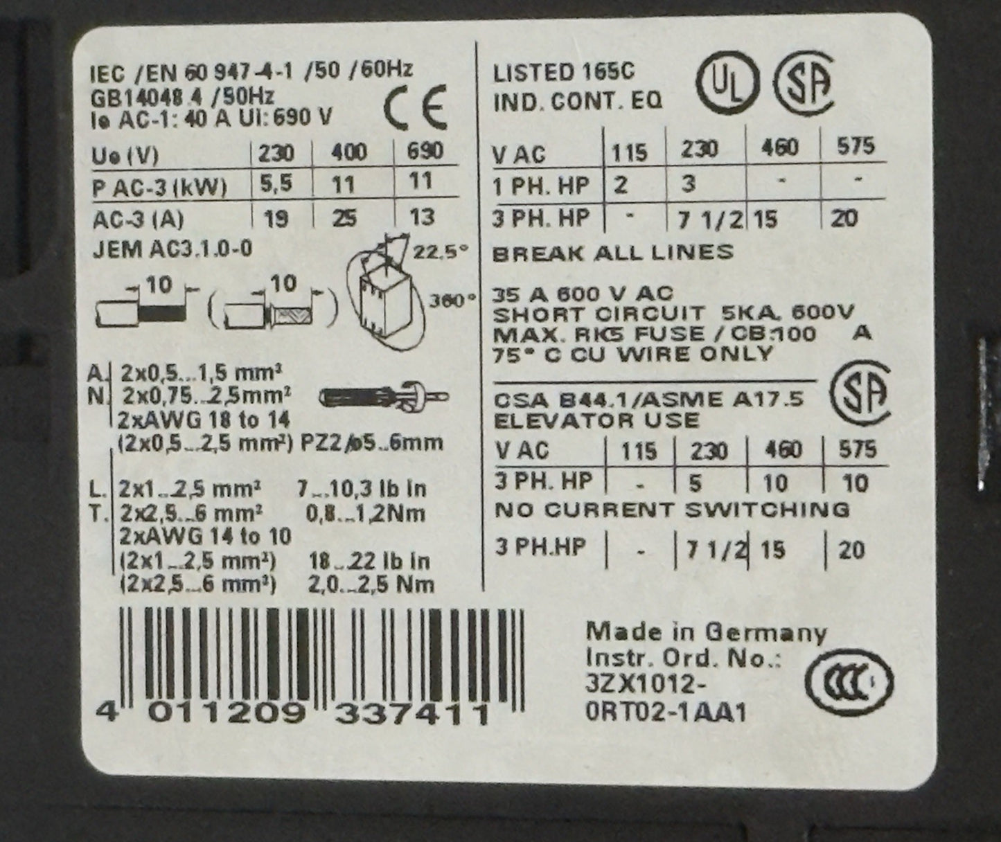 SIEMENS SIRIUS CIRCUIT BREAKER WITH CONTACTOR