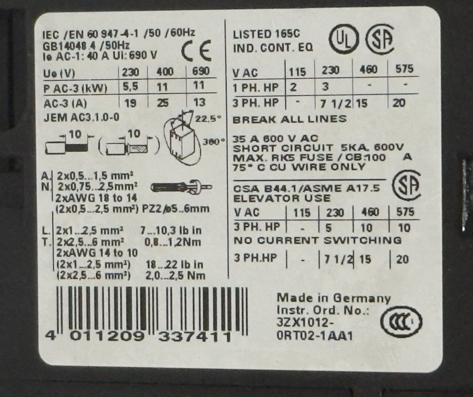 SIEMENS SIRIUS CIRCUIT BREAKER WITH CONTACTOR