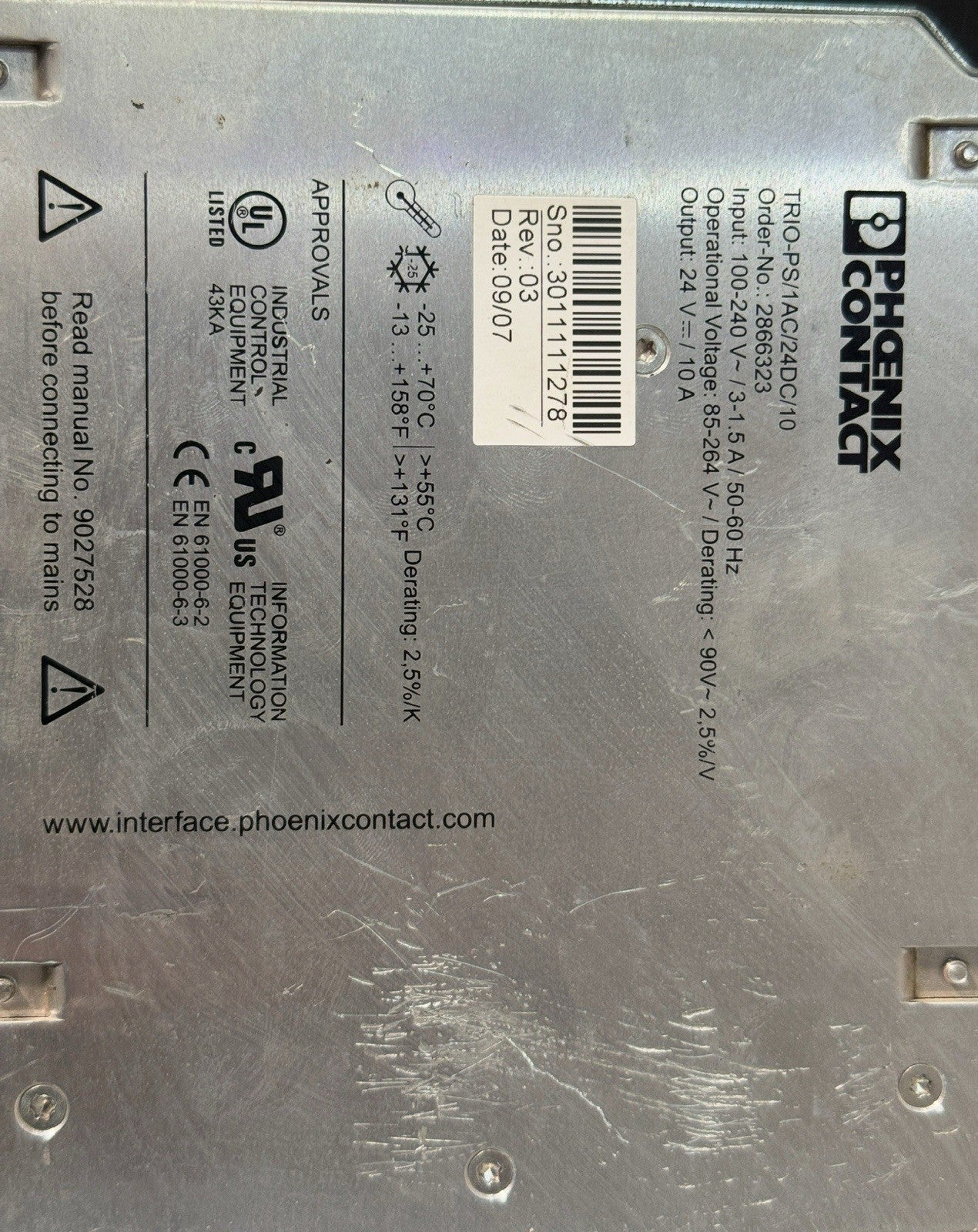 Phoenix Contact TRIO Power TRIO-PS/1AC/24DC/10 POWER SUPPLY 10A