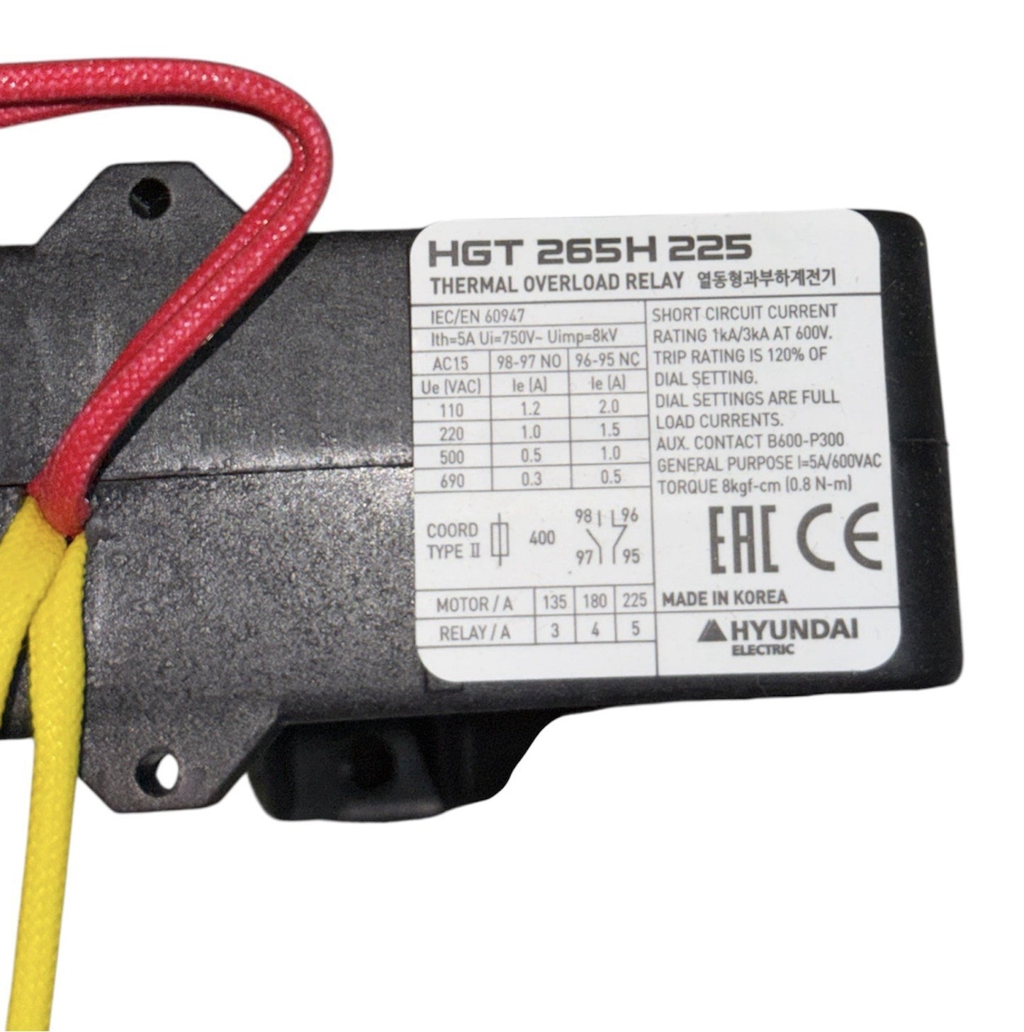 HYUNDAI ELECTRIC HGT265H Thermal Overload Relay