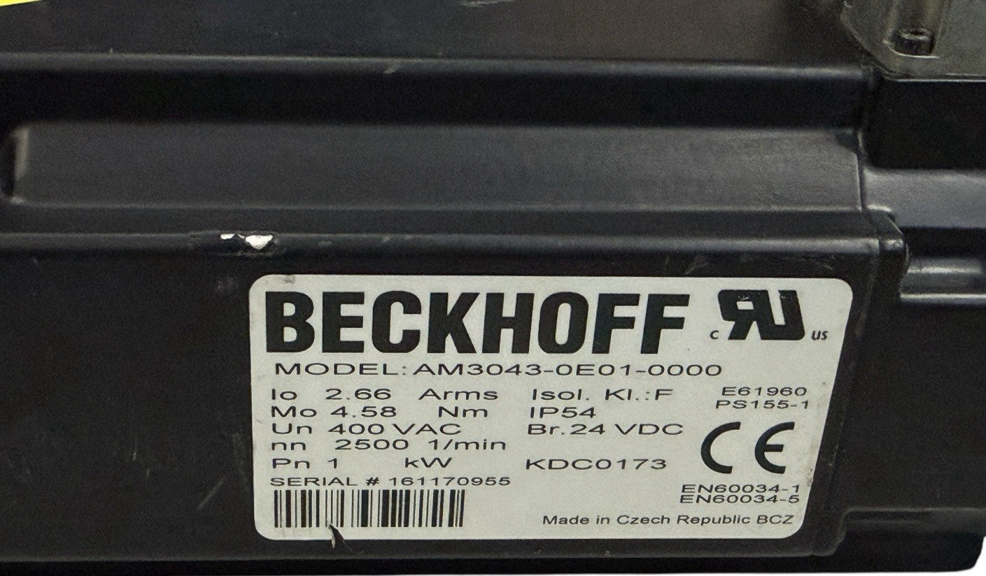 Beckhoff AM3043-0E01-0000 Servo Motor 4.58 Nm 2500 RPM 1 kW w/ Brake