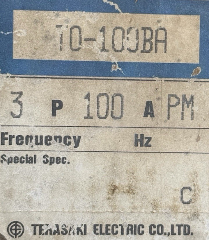Terasaki No-Fuse Circuit Breaker TO-100CB 100A 3-Pole