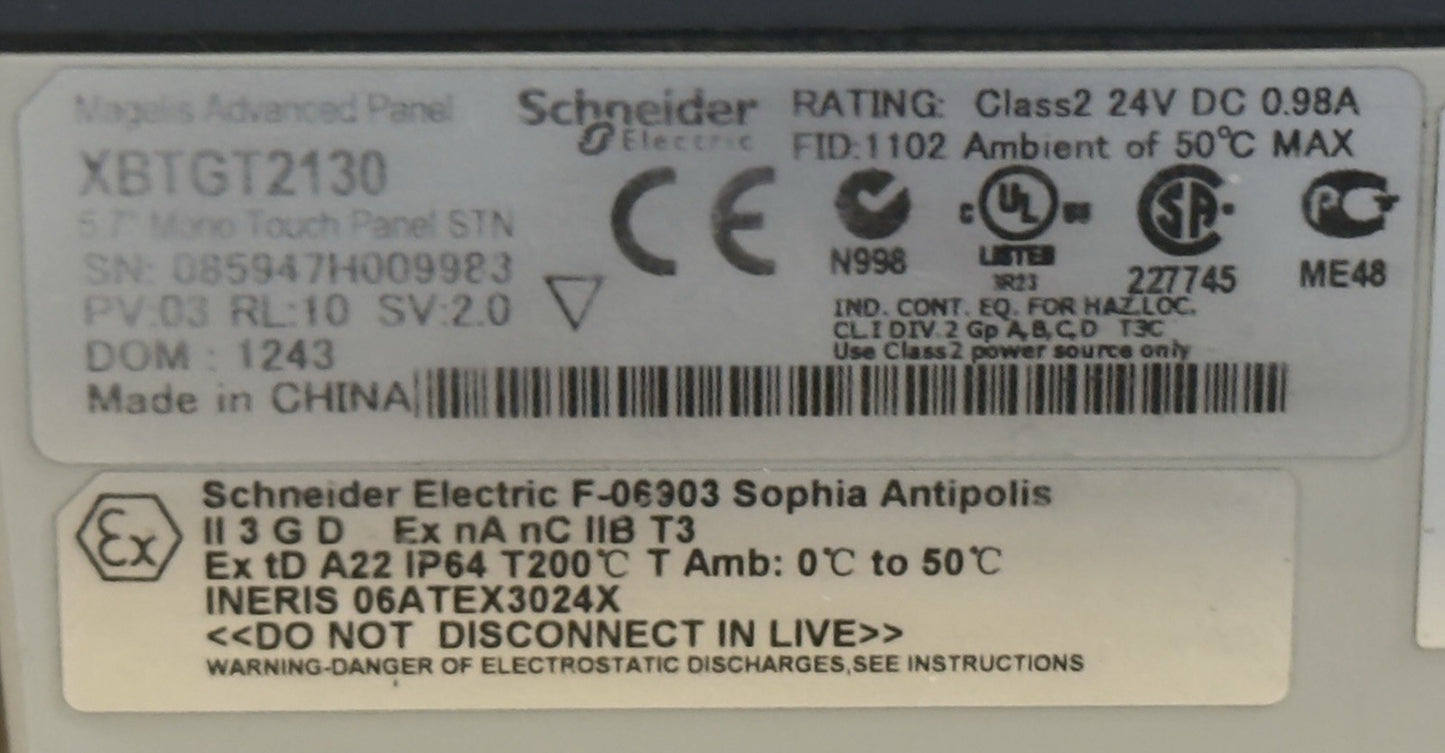 Schneider Magelis XBTGT2130 Touchscreen HMI Panel - For Parts Or Not Working