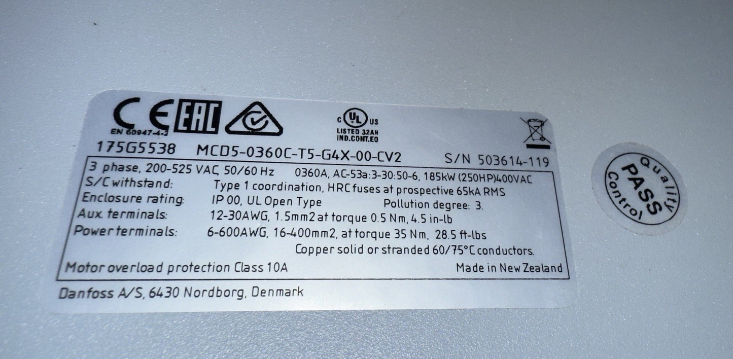 Danfoss VLT MCD5-0360C-T5-G4X-00-CV2 Soft Starter