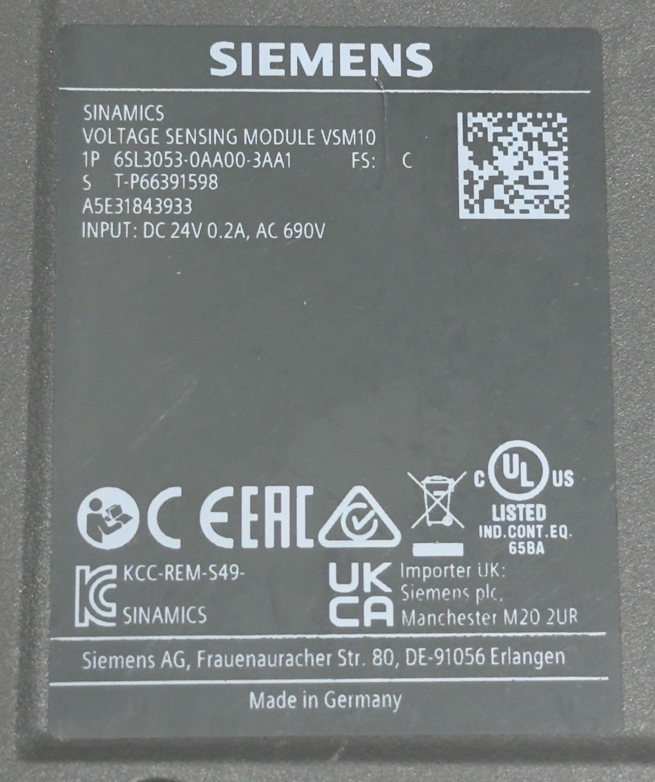 Siemens SINAMICS Voltage Sensing Module VSM10 6SL3053-0AA00-3AA1