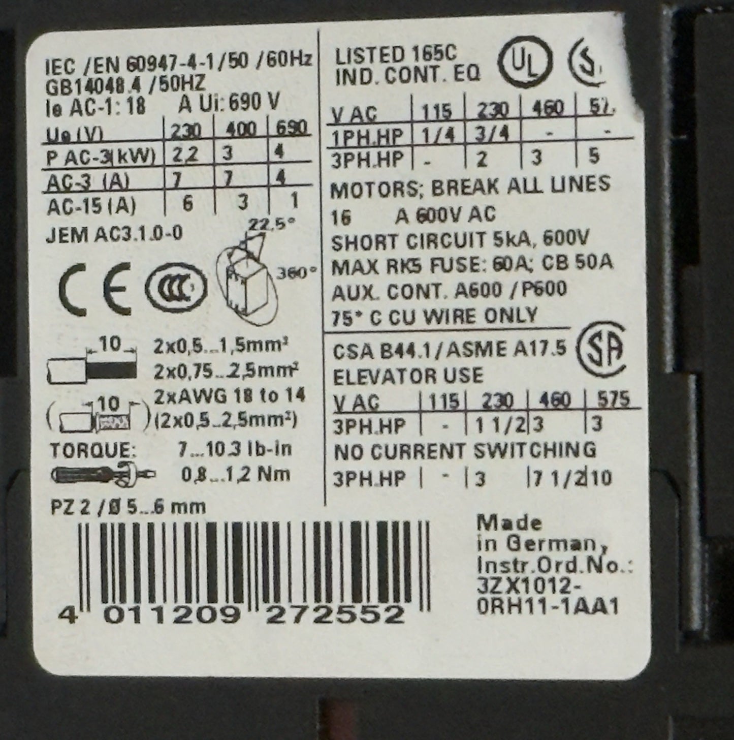 Siemens Sirius 3RV1011-1CA10 With 2 Pis 3RT1015-1BB42