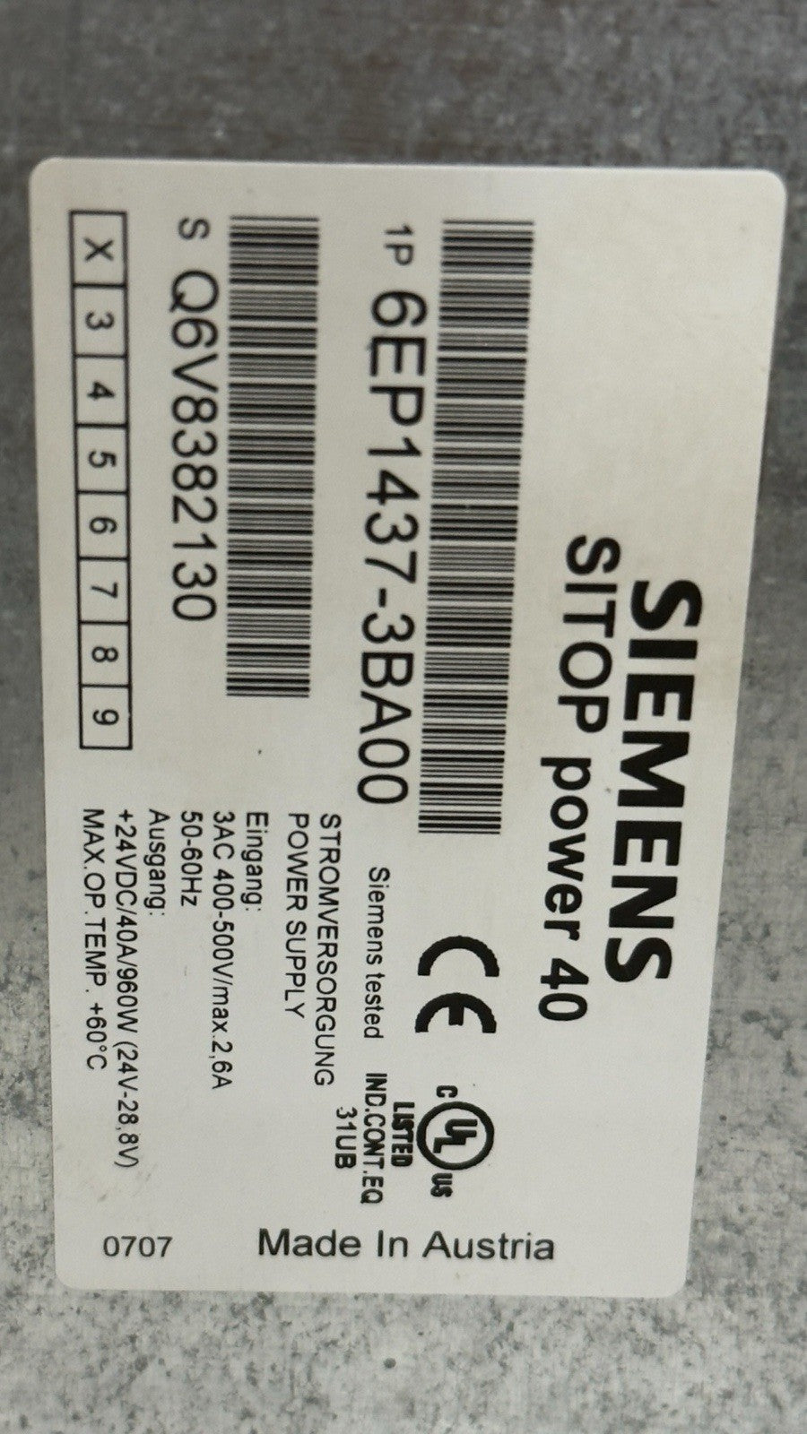 Siemens Sitop 6EP1437-3BA00 40a Power Supply