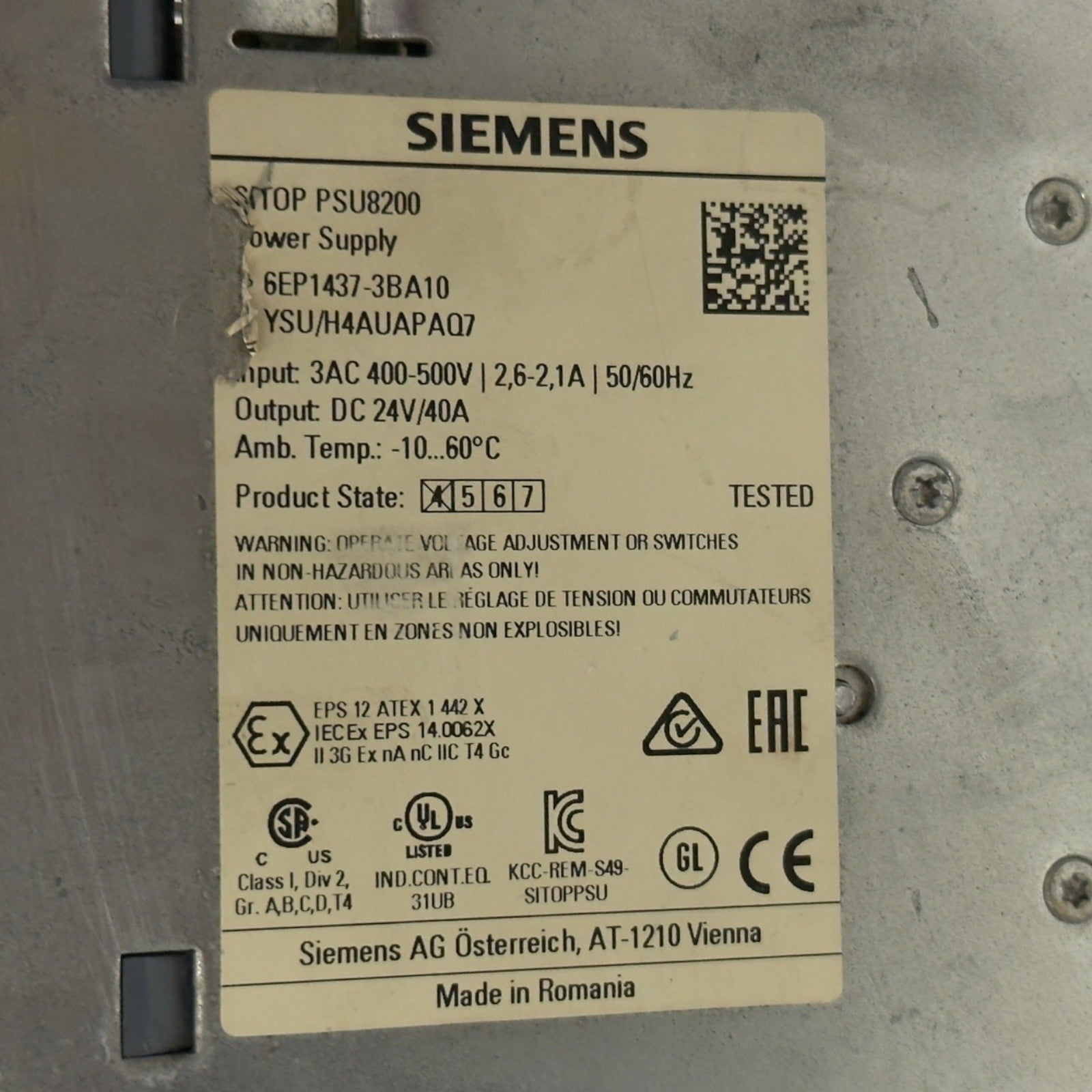 SIEMENS SITOP PSU8200 Power Supply 40a  6EP1437-3BA10 -Free Ship Via FedEx & DHL