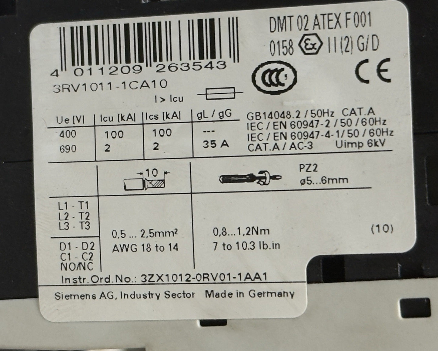 Siemens Sirius 3RV1011-1CA10 With 2 Pis 3RT1015-1BB42