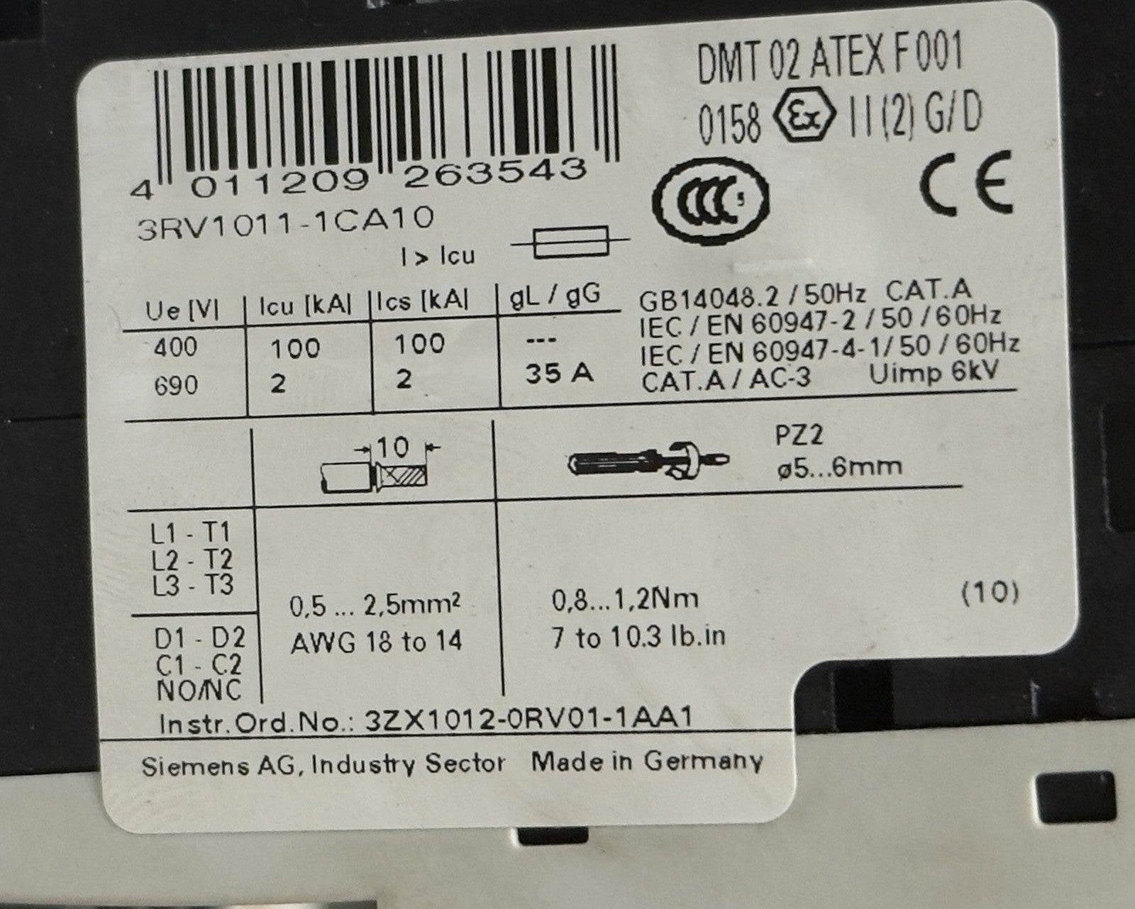Siemens Sirius 3RV1011-1CA10 With 2 Pis 3RT1015-1BB42
