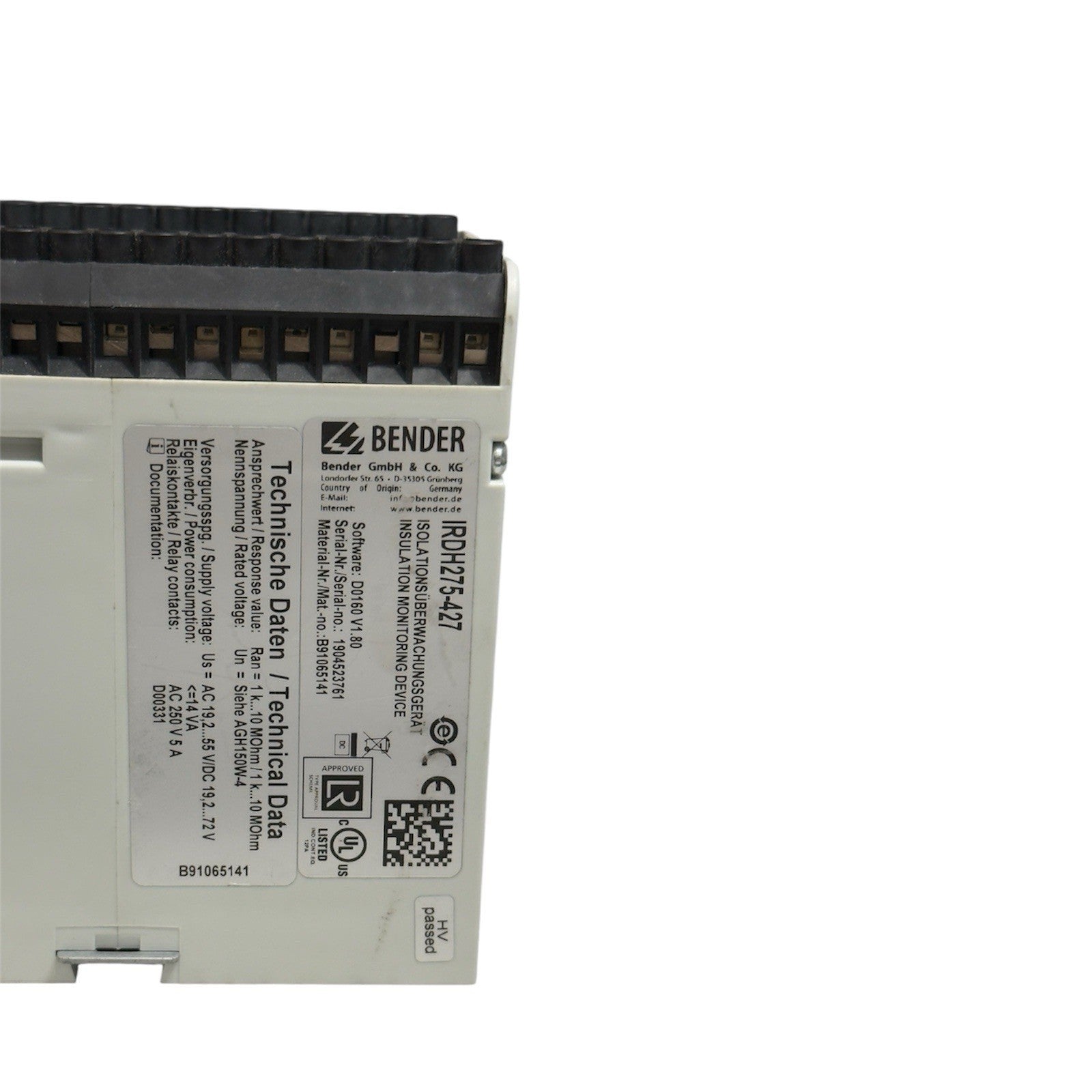 Bender IRDH275-435 Insulation Monitoring Device