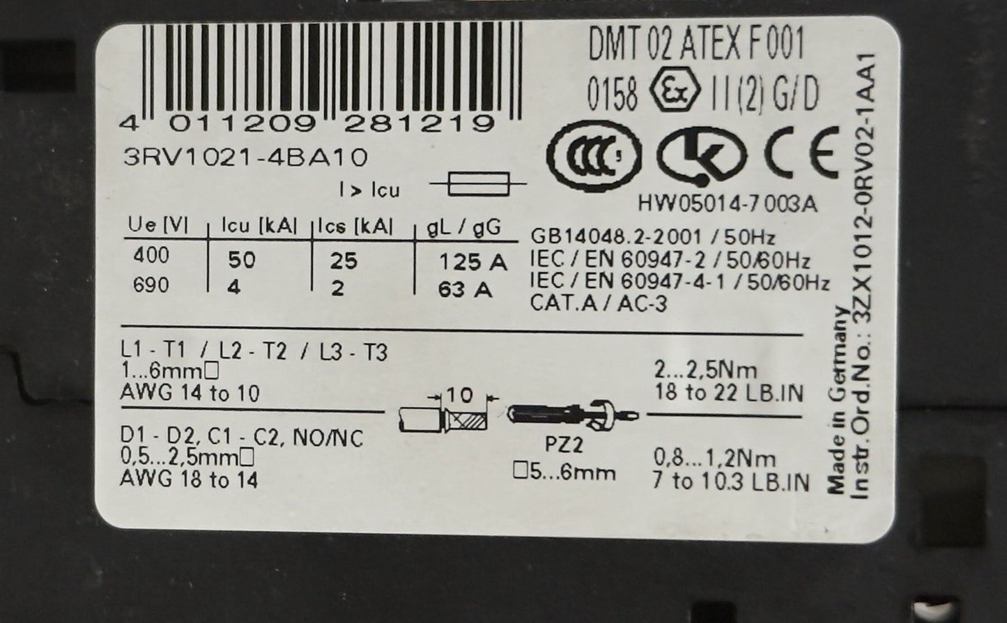 SIEMENS SIRIUS CIRCUIT BREAKER WITH CONTACTOR