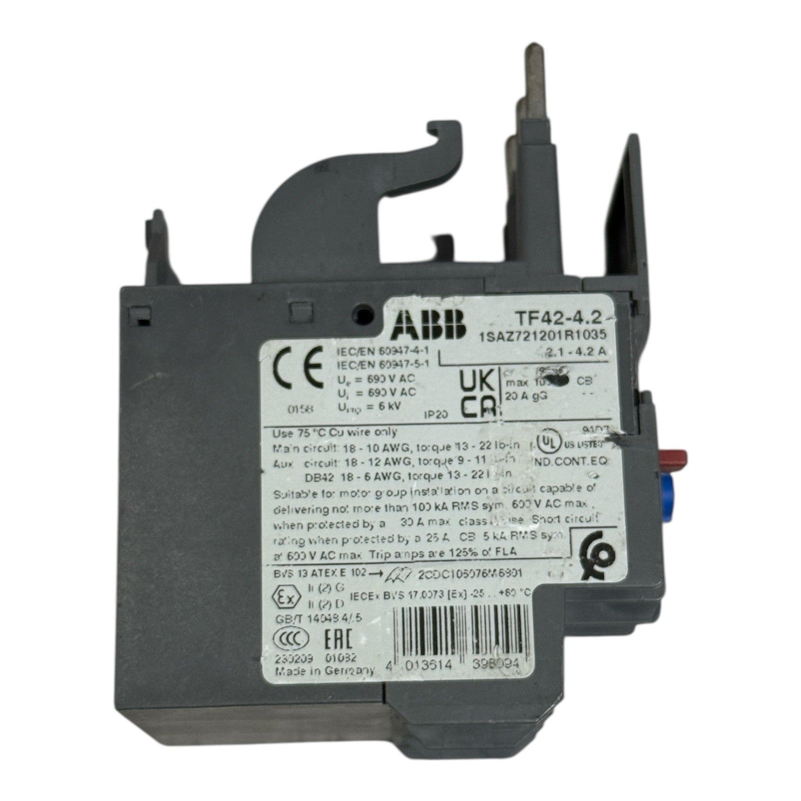 ABB TF42-4.2 Thermal Overload Relay 1SAZ721201R1035 3.1-4.2A Trip Class 10