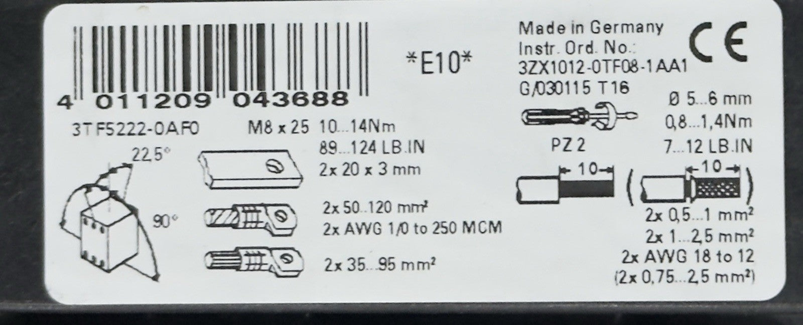 SIEMENS 3TF5222-0AF0 POWER CONTACTOR 3TF52 3POLE 110V AC COIL