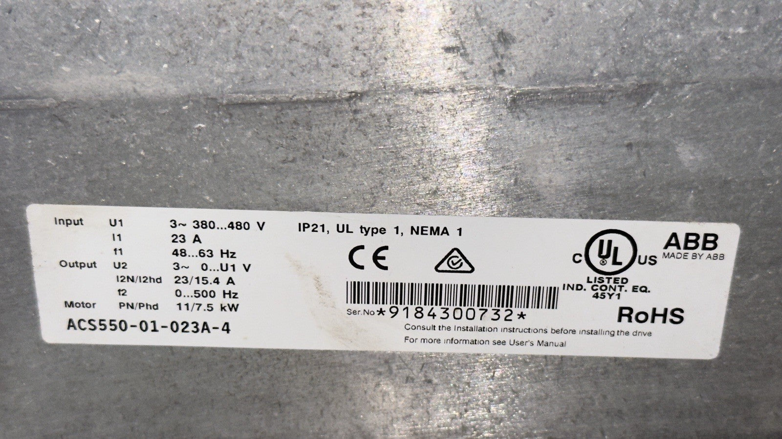 Abb ACS550-01-023A-4 Variable Frequency Drive (VFD)