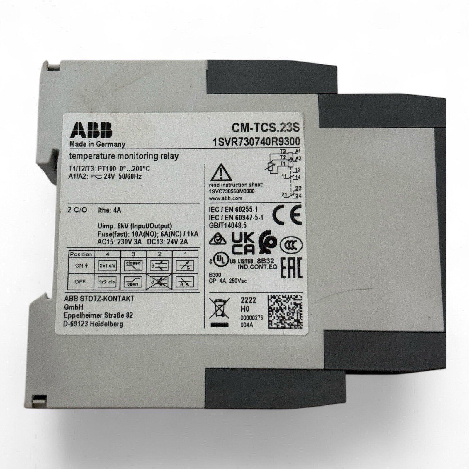 ABB CM-TCS Temperature Monitoring Relay 1SVR730740R9300 PT100 0-200°C 24V - New