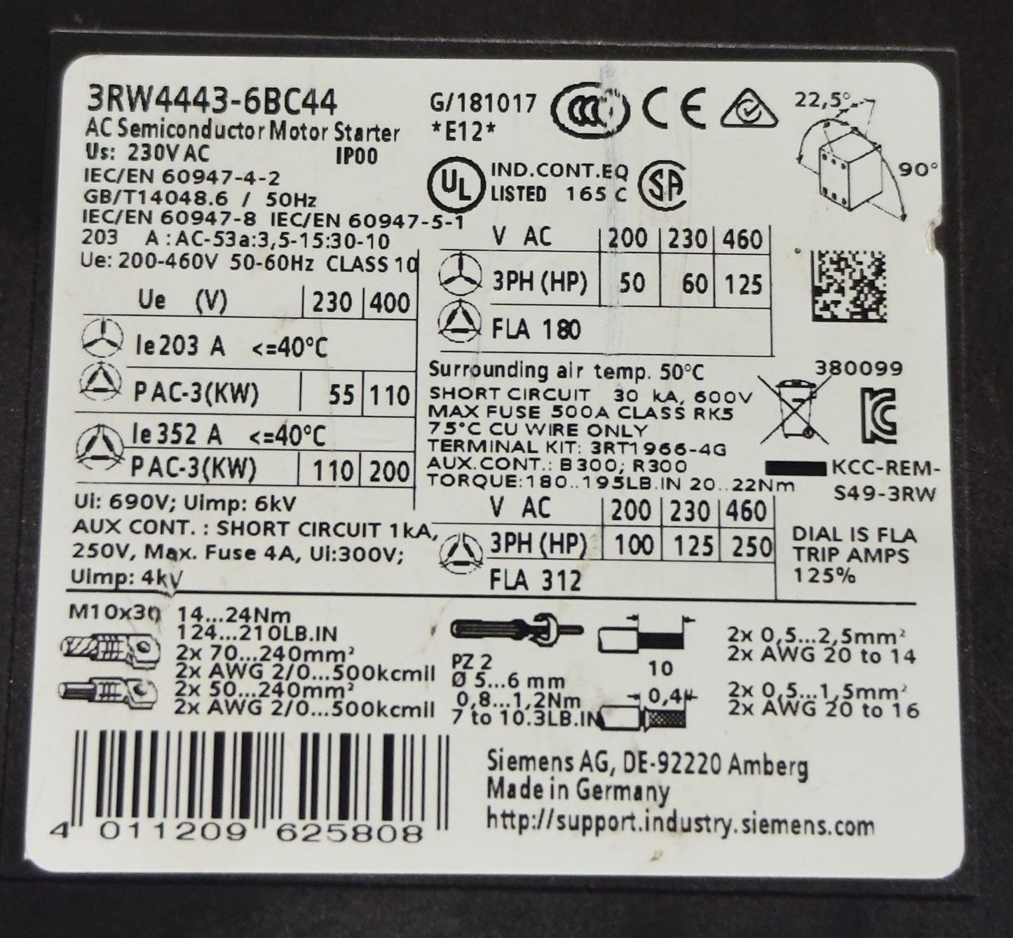 SIEMENS SIRIUS 3RW4443-6BC44 AC Semiconductor Motor Starter/ Soft Starter