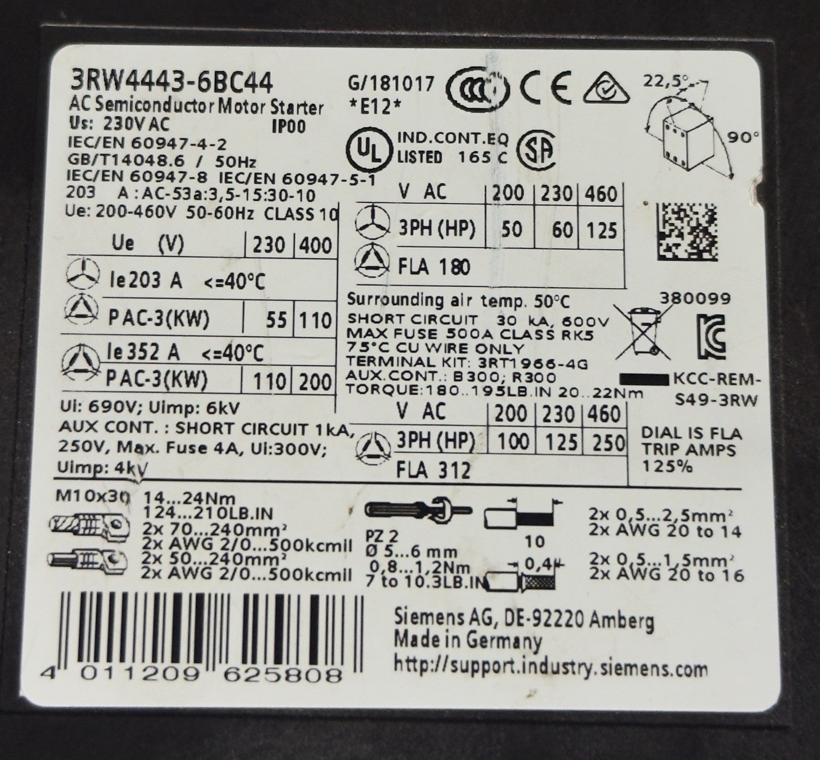 SIEMENS SIRIUS 3RW4443-6BC44 AC Semiconductor Motor Starter/ Soft Starter
