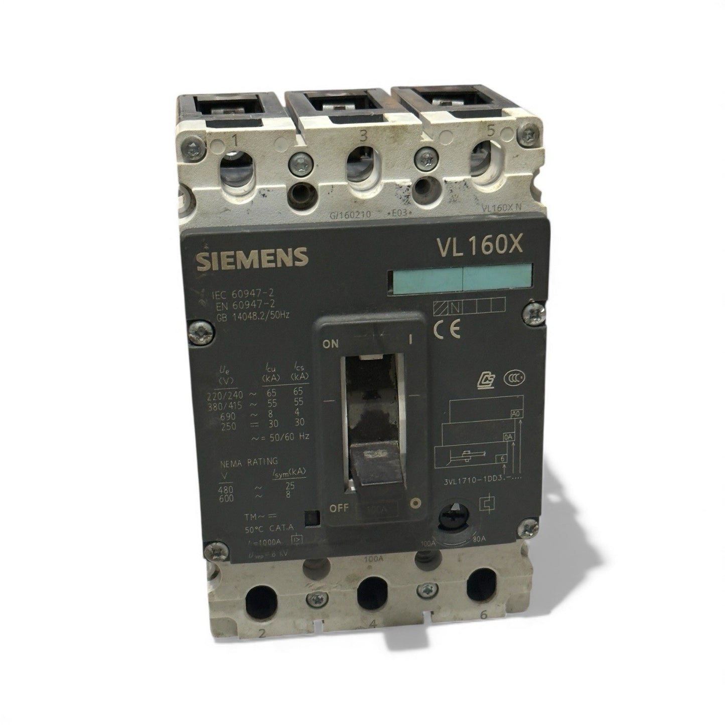 SIEMENS VL160X MCCB CIRCUIT BREAKER 100 AMPS - 3VL1710- 1DD3