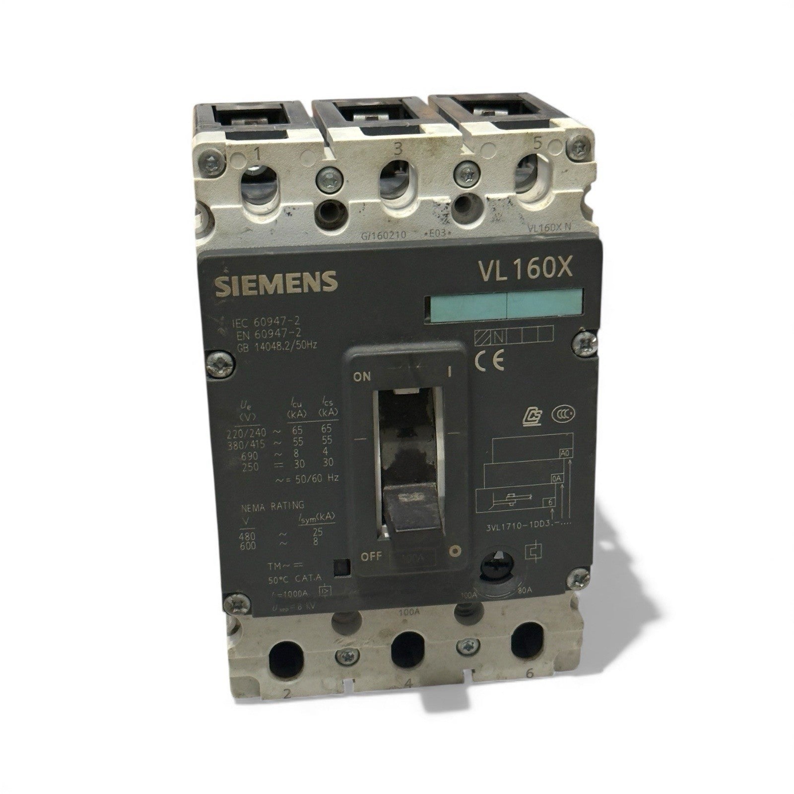 SIEMENS VL160X MCCB CIRCUIT BREAKER 100 AMPS - 3VL1710- 1DD3