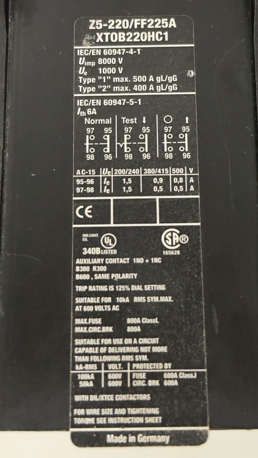 Eaton XT0B220HC1 Thermal Overload Relay - Made in Germany