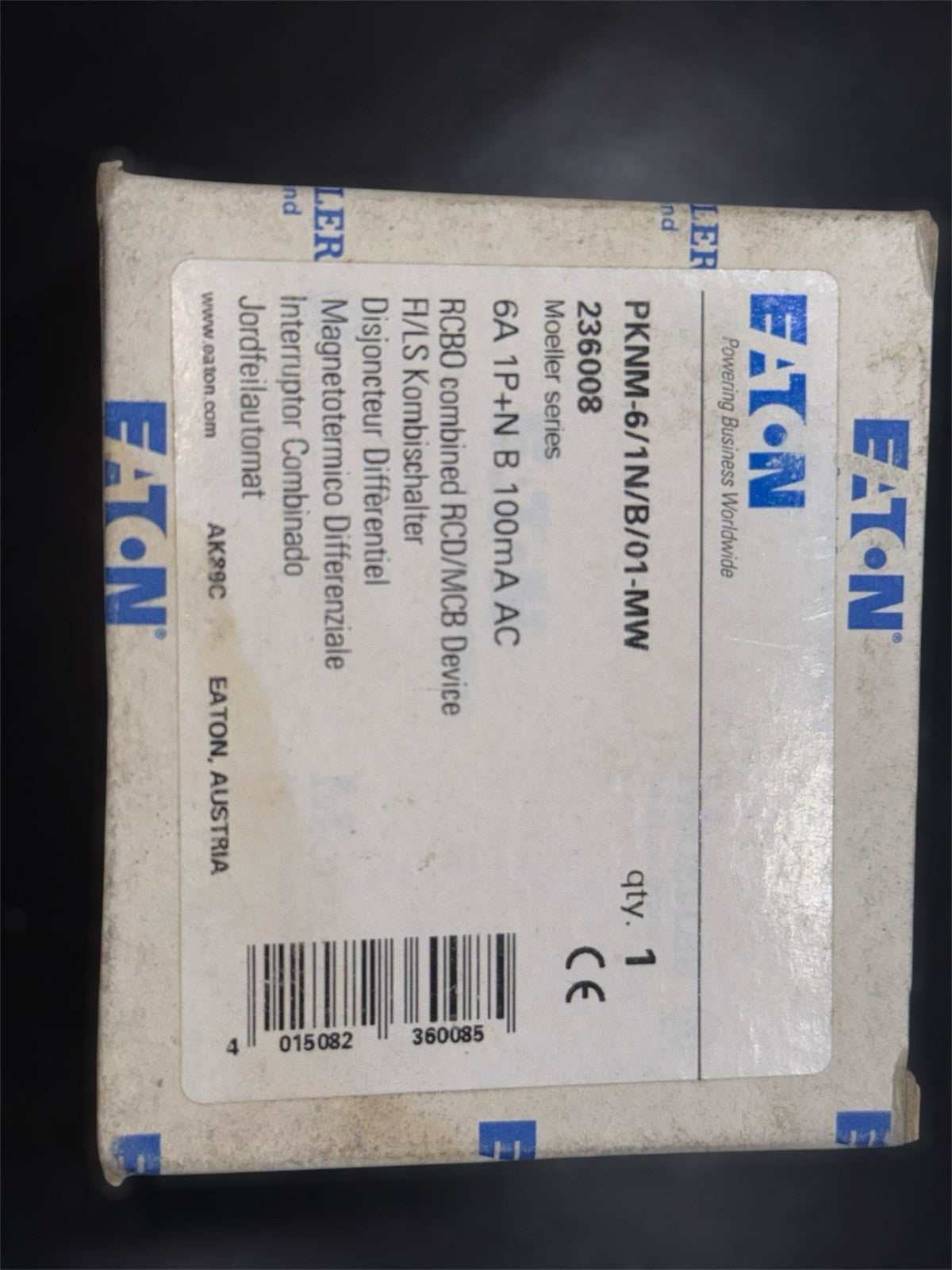 EATON 6 amper MPCB/RCCB SWITCH PKNM-6/1N/B/01-MW