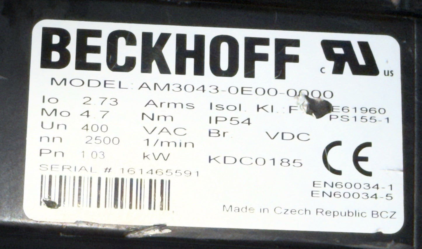 Beckhoff AM3043-0E00-0000 Servo Motor 1.03 kW 400 VAC 2500 RPM IP54 