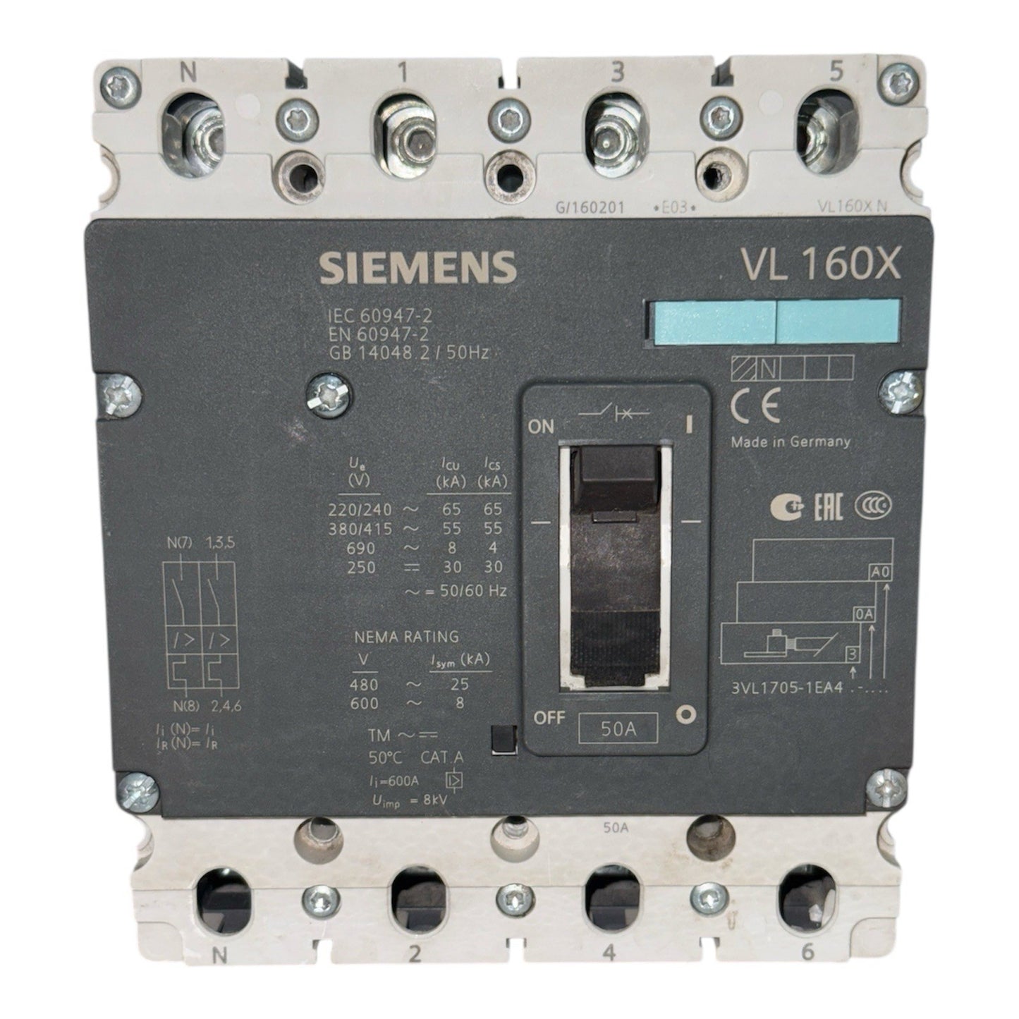 Siemens VL 160X Circuit Breaker 50A 4-Pole 690V VL160X/N