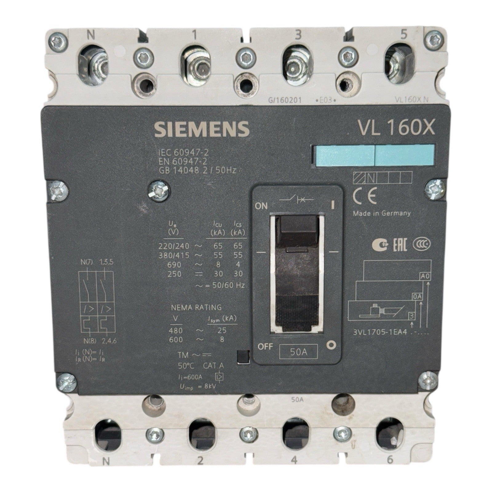 Siemens VL 160X Circuit Breaker 50A 4-Pole 690V VL160X/N