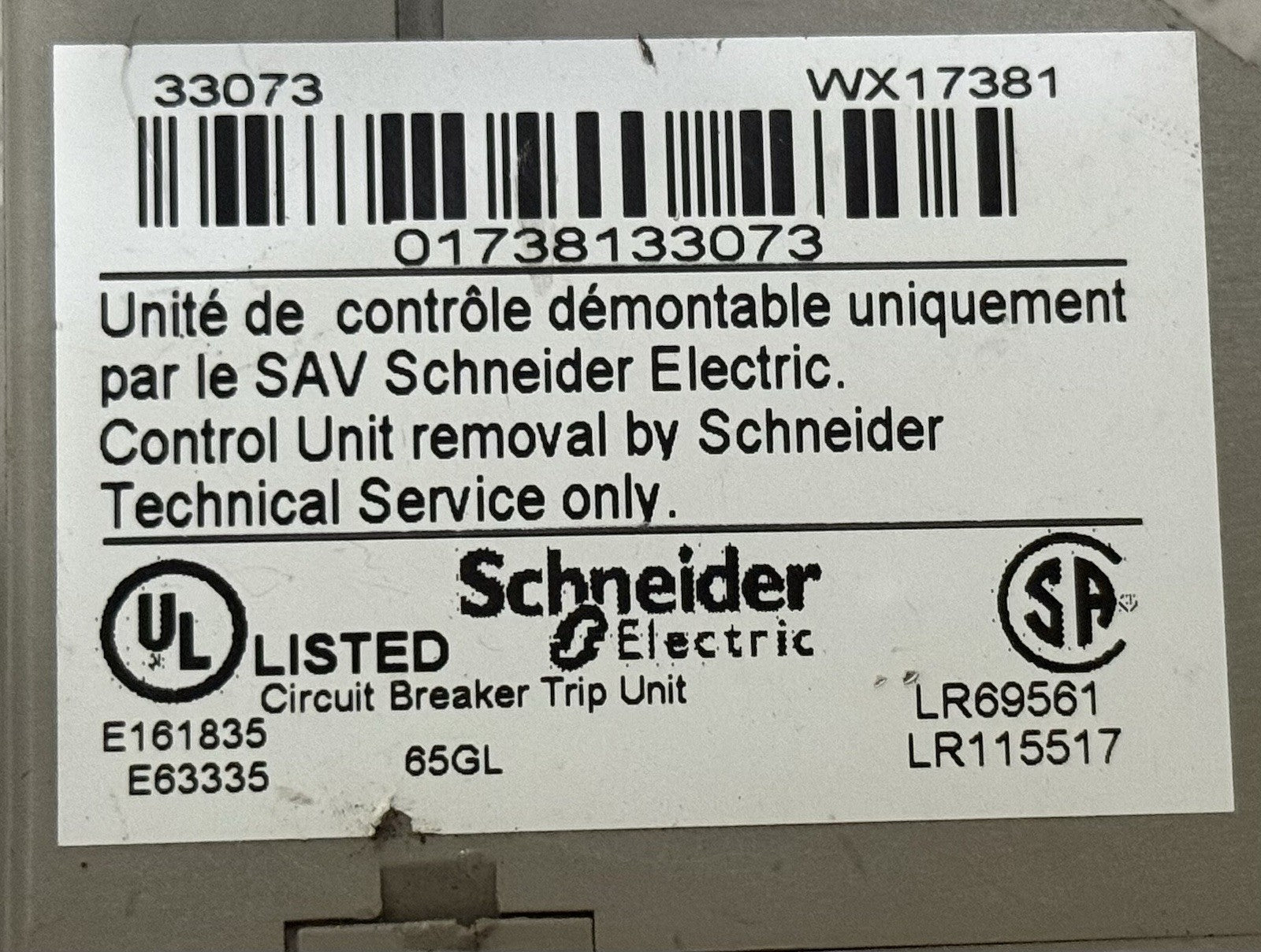 SCHNEIDER ELECTRIC MICROLOGIC 6.0A 33073 DIGITAL CIRCUIT BREAKER TRIP UNIT RELAY