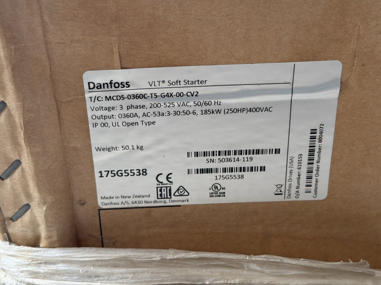 Danfoss VLT MCD5-0360C-T5-G4X-00-CV2 Soft Starter